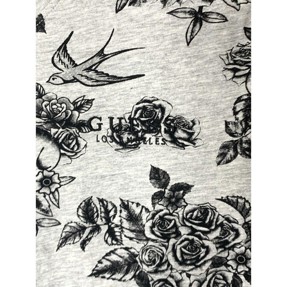 Guess‎ Graphic T-Shirt Mens Medium Gray Skull Roses V-Neck - Picture 5 of 9
